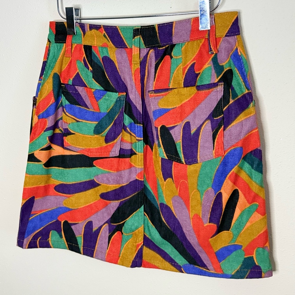 FARM Rio x Anthropologie Corduroy Mini Skirt Size S Button Front Tropical Print - Picture 6 of 8
